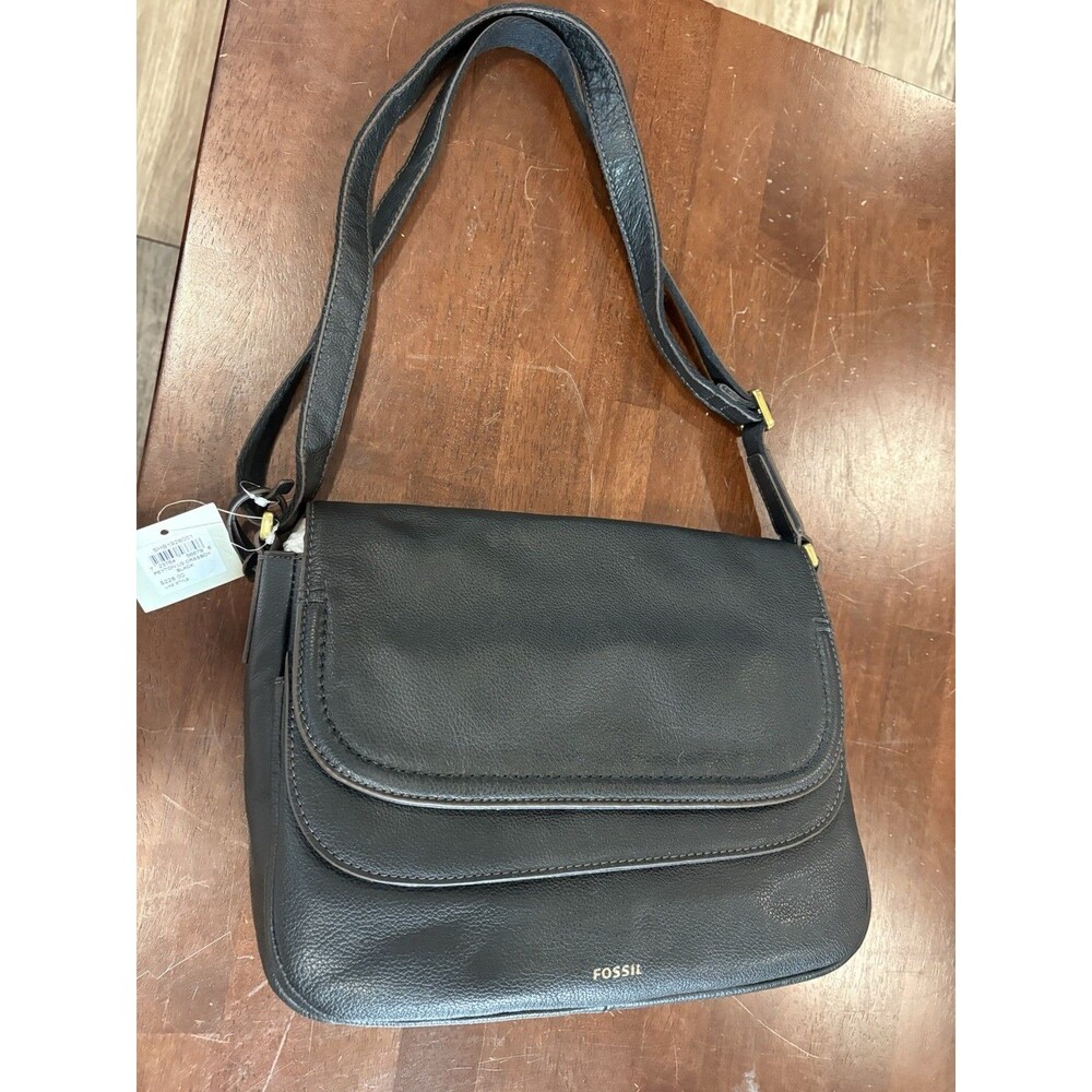 NWT fossil Black Leather Cross Body Bag